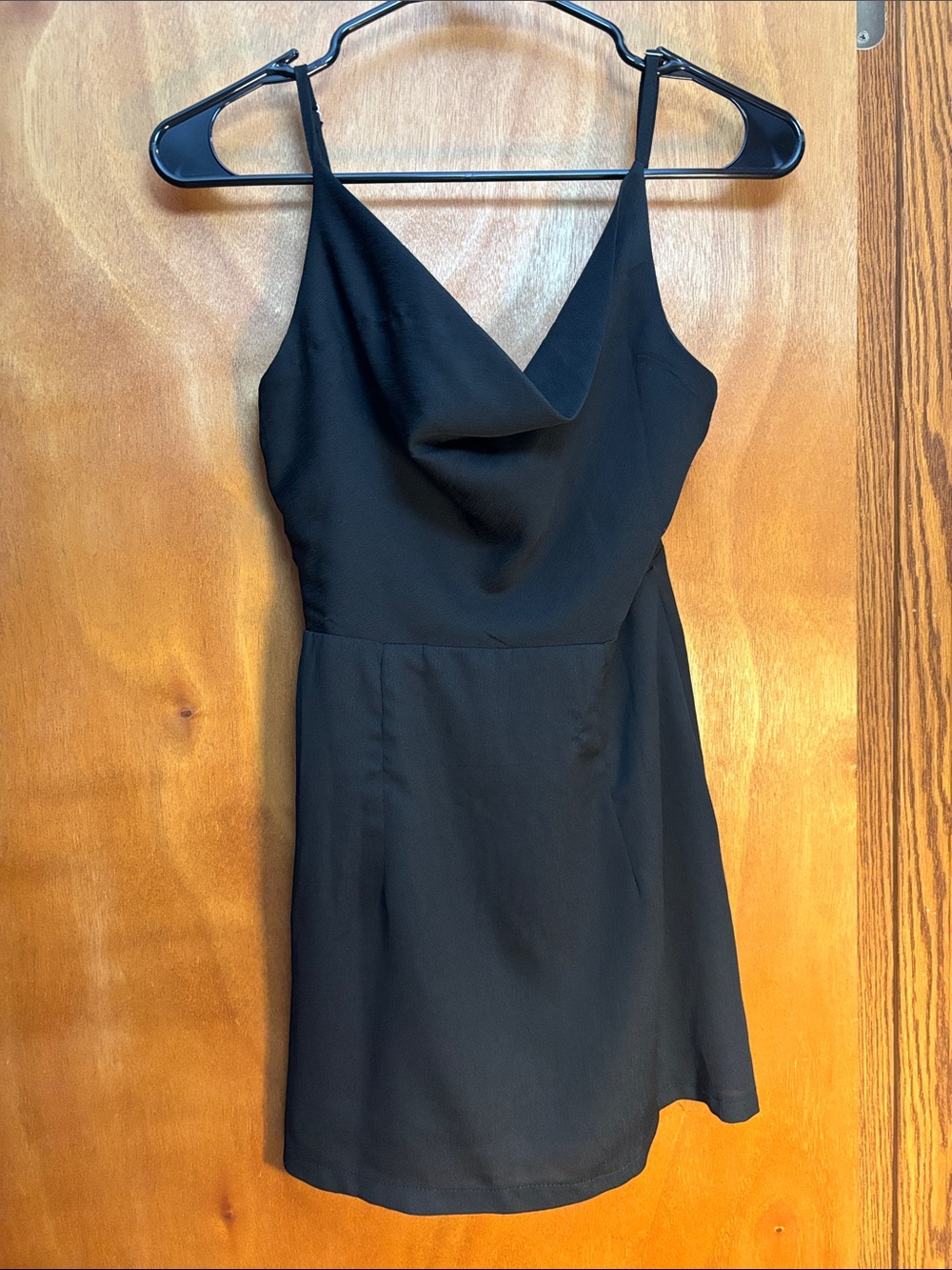 Polly Black Cowl Neck Mini Dress with Spaghetti Straps